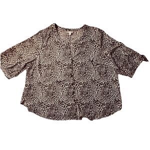CATHERINES•Women's Plus Size 2XWP•Leopard Print•Tie Sleeve•Button Down Blouse•